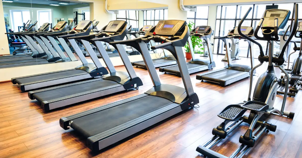 Treadmill in spacious gym